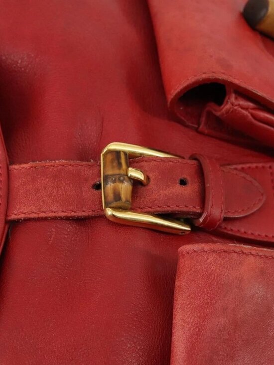GUCCI Bamboo Backpack Leather Red Gold 003 2058 0016 Auth 156257 main image 10